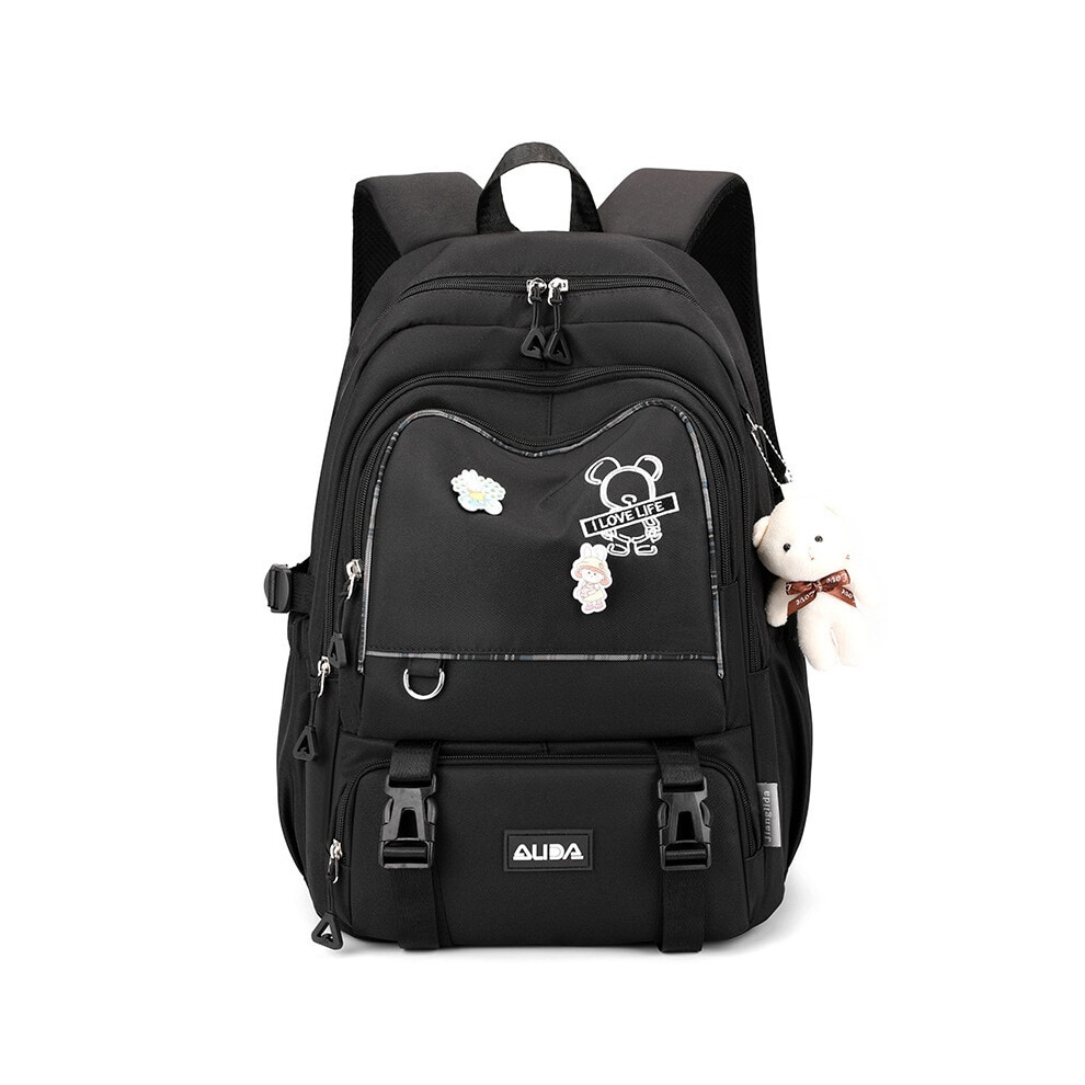 (Black) New School Backpack Girls Cute Bagpack Large Capacity Waterproof Teenager-image-OPC-PDQM88R-NEW