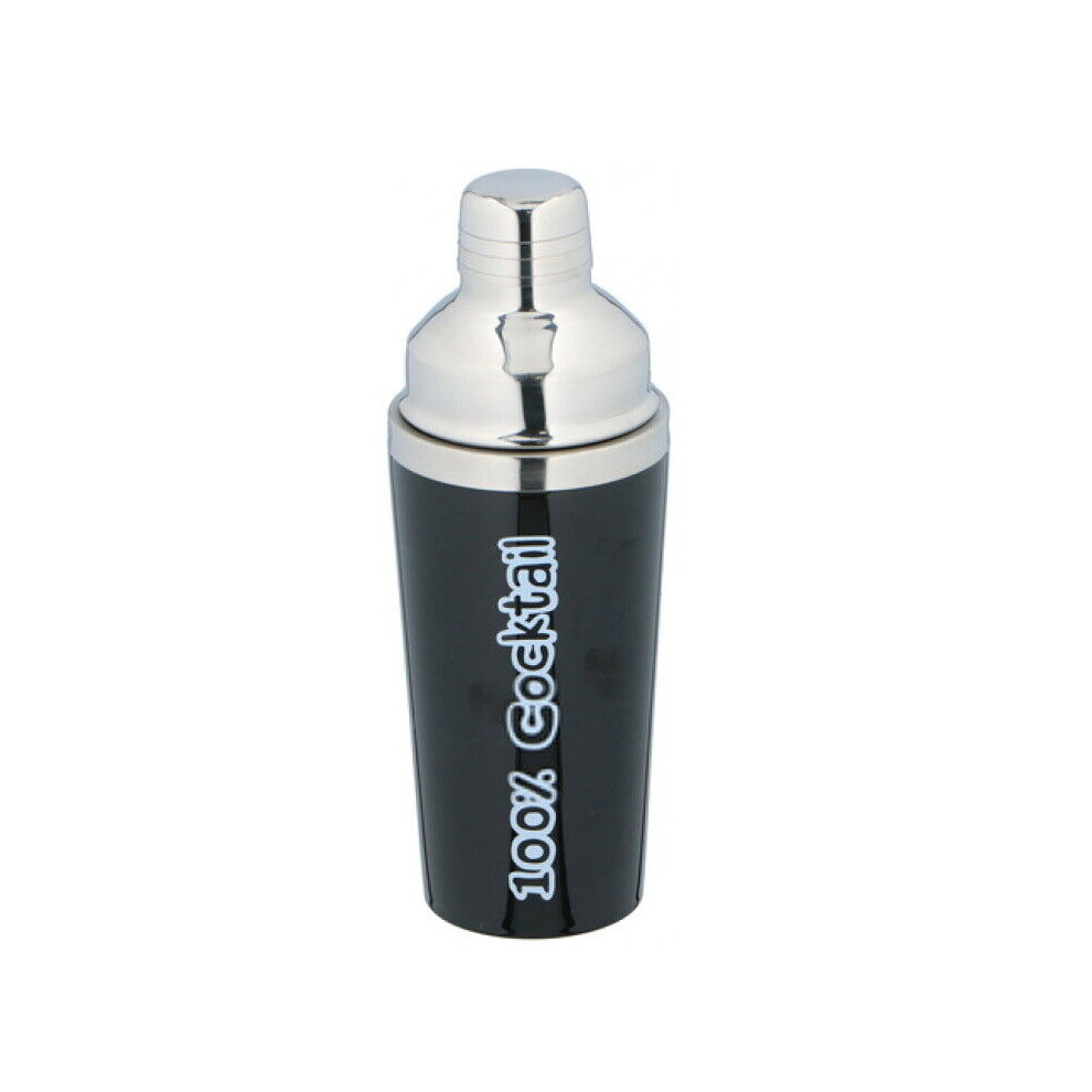 (Black) Cocktail Shaker Stainless Steel 3 Piece Built In Strainer Cap Drinks Mixer 450ml