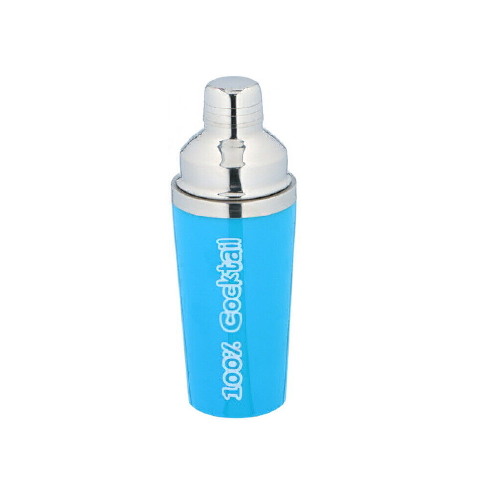 (Blue) Cocktail Shaker Stainless Steel 3 Piece Built In Strainer Cap Drinks Mixer 450ml