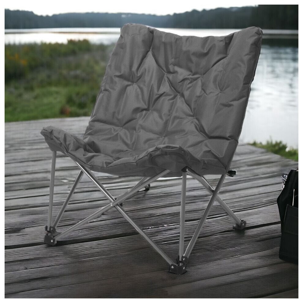 (Grey) Padded Portable Lightweight Folding Oversized Camping Chair & Bag Shoulder Strap