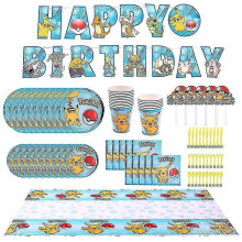 Birthday Pokemon Pikachu Party Supplies Disposable Tableware Tablecloth Paper Cup Plate Child Bathe Decoration Set Hy
