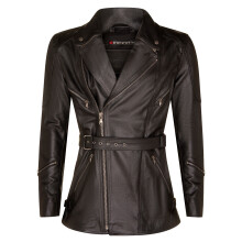 (3XL) Mens Cross Zip 3/4 Black Leather Long Motorcycle CE Armour Biker Jacket