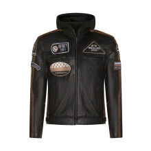 (3XL) Mens Black Leather Biker Hood Racing Moto Jacket