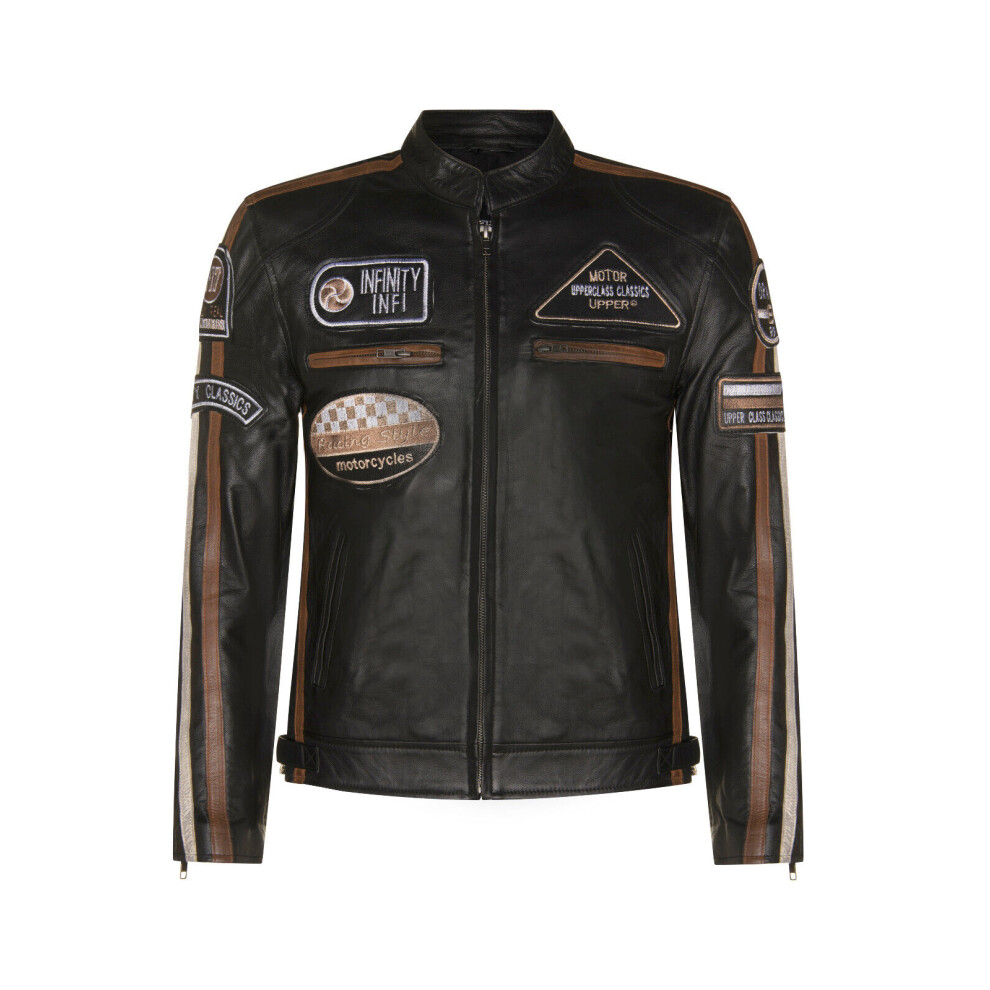 Infinity Leather Men's Black (L) Leather Biker Badges Racing Moto Jacket