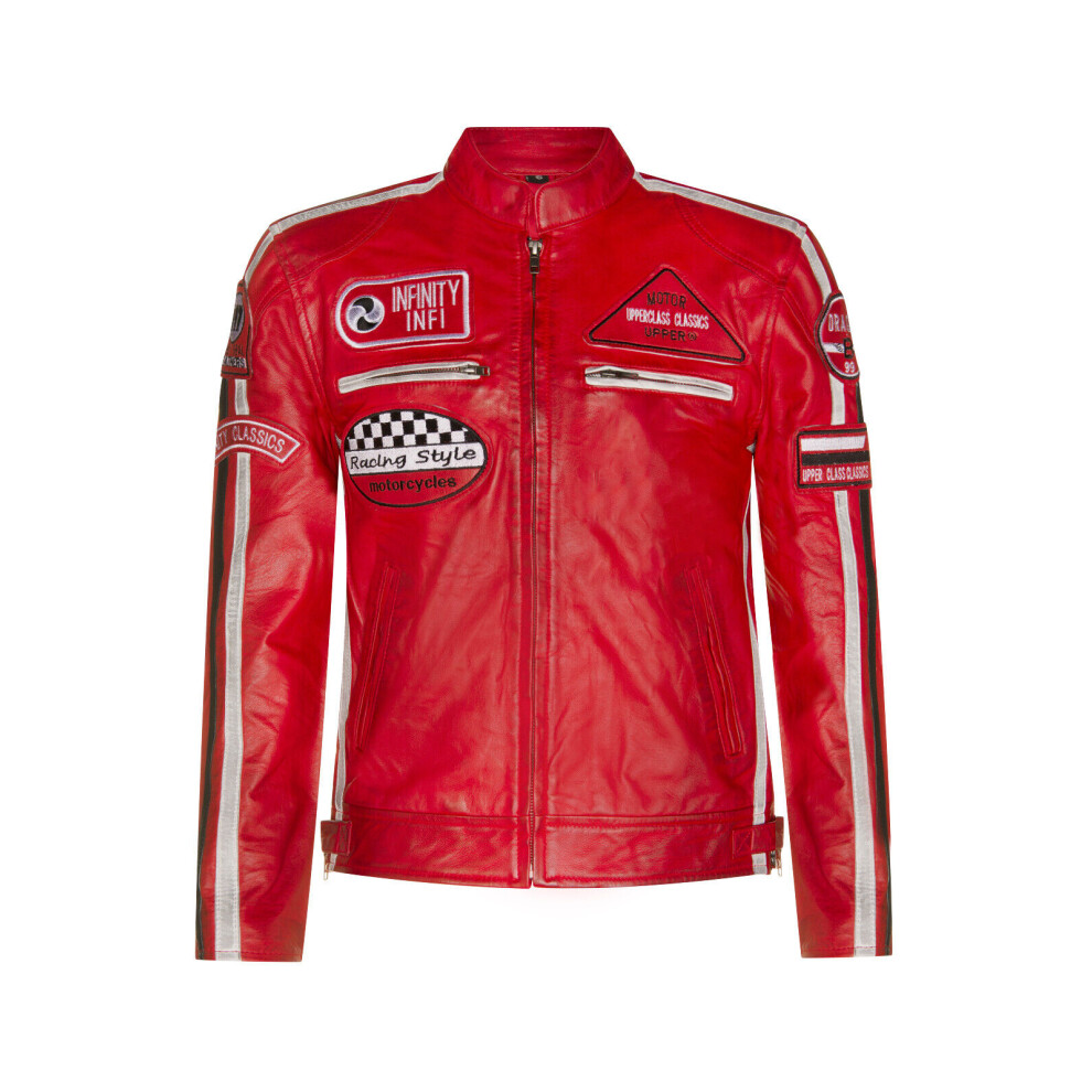 (3Xl) Mens Leather Biker Badges Racing Moto Jacket Red 5056611987129