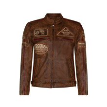 (3XL) Mens Tan Leather Biker Badges Racing Moto Jacket