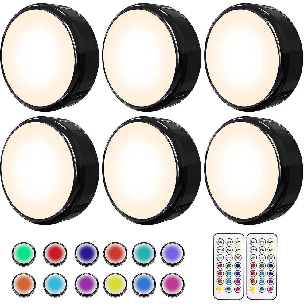 Puck Lights,  16 Colors Changeable Led Push Lights Battery Operated New Upgrade Black Dimmable Under Cabinet Lighting Wireless Under Counter Light, Wi