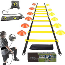 Football Speed Agility Training Set, Agility Ladder, 12 Sports Cones And Football Kick Trainer, Football Training Equipment Footwork Drills For Kids A