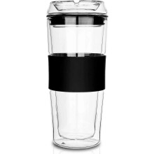 Glass Travel Mug With Silicone Sleeve, Double Walled Glass Coffee Mug, Reusable Cup For Hot Cold Beverages, 400ml Qxuan
