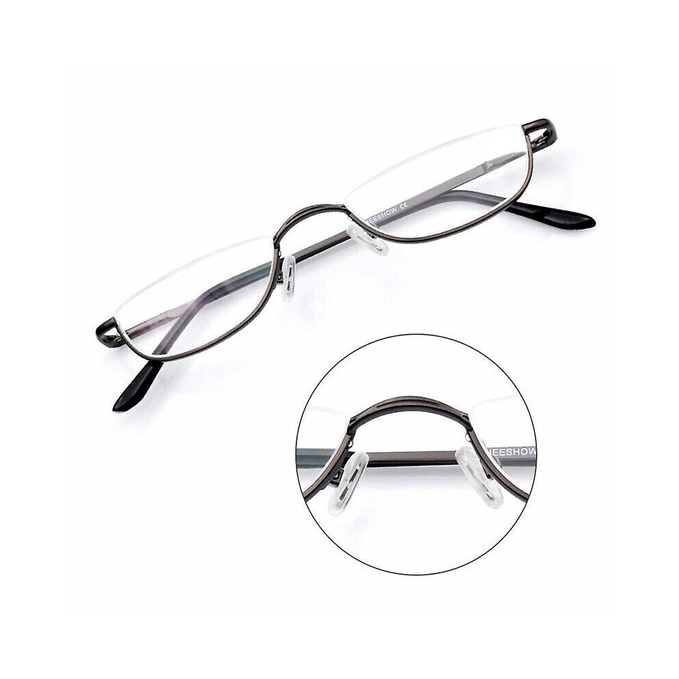 (Gunmetal, 2.50 strength) Reading Glasses Metal Spring Hinges Half Moon Semi Rimless Readers  1.0~ 4.0