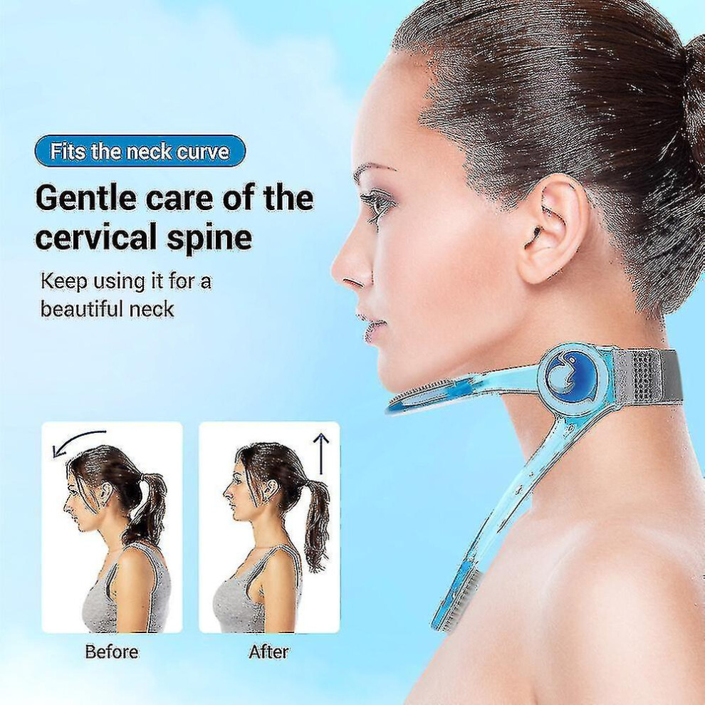 Blue Adjustable Cervical Traction Belt, Posture Correction, Spinal Fixation Neck Support