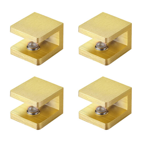 4pcs Gold Brass Sturdy No Drilling Heavy Duty Bracket Fixed Panel Glass Clamp 1