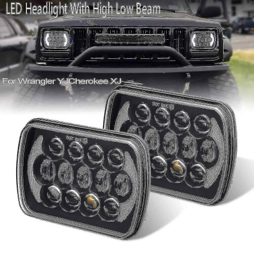 1 Pair Rectangular Led Headlight For Jeep Wrangler Yj Cherokee Xj 2