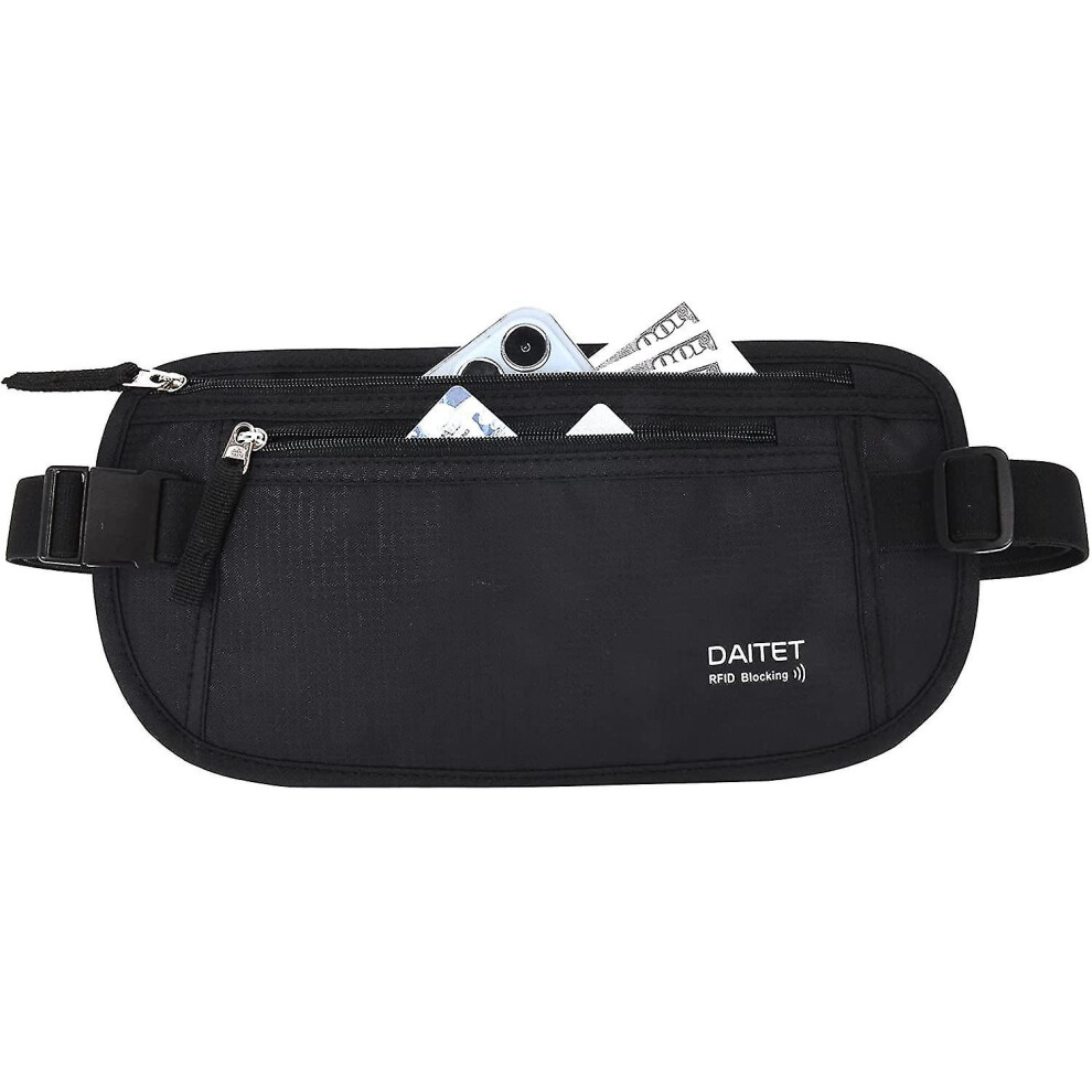 Kryp Money Belt - Passport Holder Secure Hidden Travel Wallet With Rfid Blocking, Undercover Fanny Pack (black) - Black Rfid Blocking