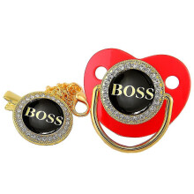 (15) 18 Colors Gold Rhinestones Baby Pacifier With Chain Clip Newborn Bpa Free Luxury Bling Pacifier Silicone Dummy Soother