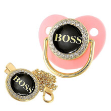 (13) 18 Colors Gold Rhinestones Baby Pacifier With Chain Clip Newborn Bpa Free Luxury Bling Pacifier Silicone Dummy Soother