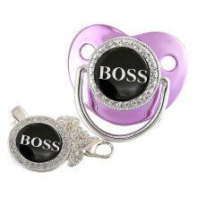 (7) 18 Colors Gold Rhinestones Baby Pacifier With Chain Clip Newborn Bpa Free Luxury Bling Pacifier Silicone Dummy Soother