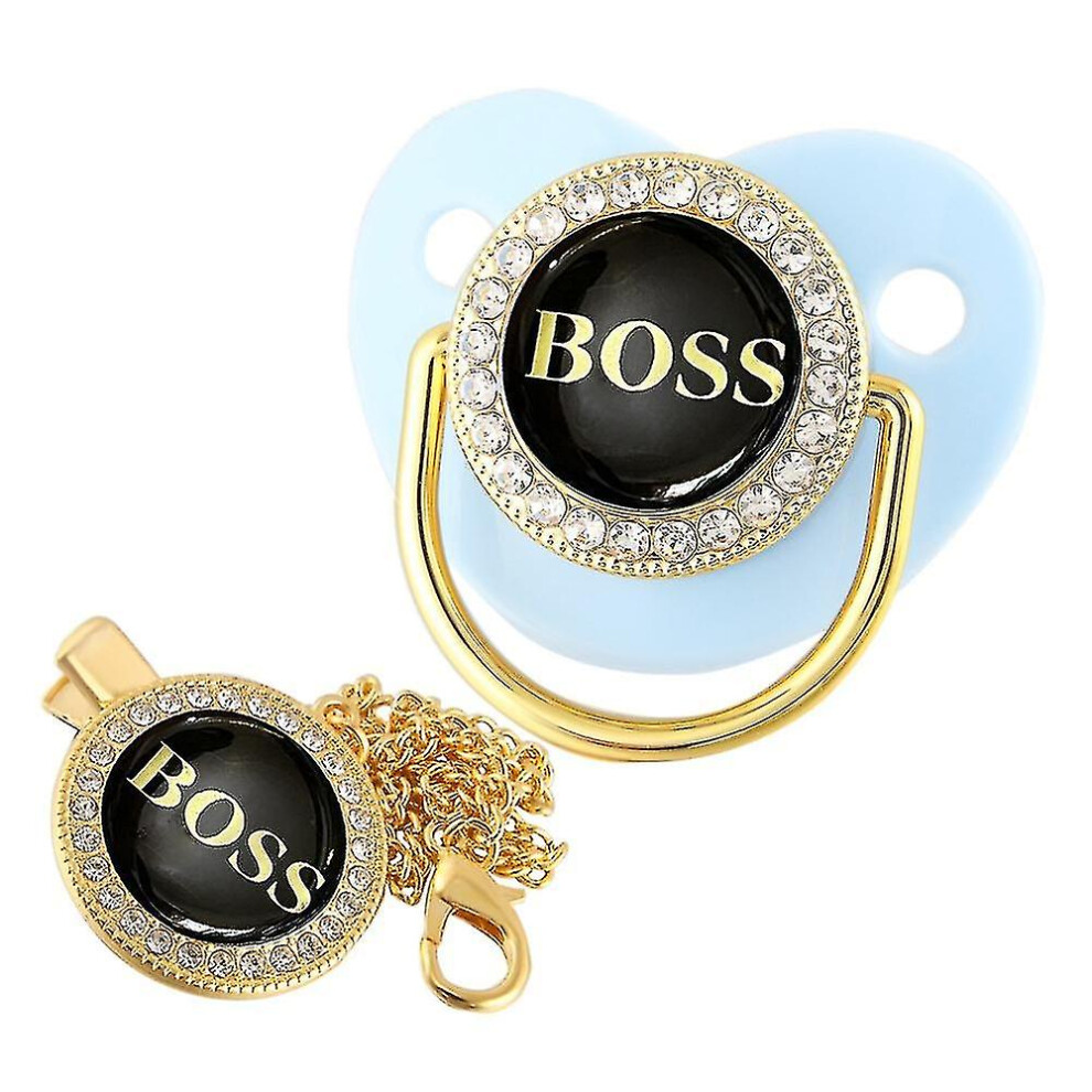 (14) 18 Colors Rhinestones Baby Pacifier With Chain Clip Newborn Bpa Free Luxury Bling Pacifier Silicone Dummy Soother Gold