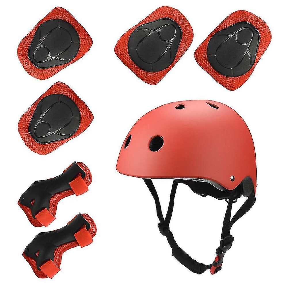 (Red) 7pcs/set Of Children's Sports Protective Gear Set, Children's Riding Bicycle Skateboard   Knee Pads And Elbow Pads-image-OPC-PDQMYS6-NEW
