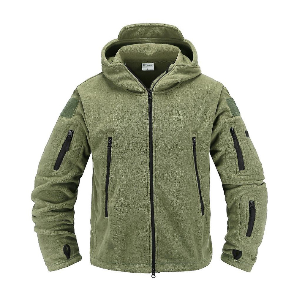(Army Green, 2XL) Tactical Jackets For Men Warm Fleece Combat Military Hooded