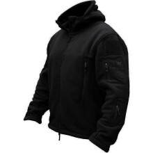 (Black, S) Tactical Jackets For Men Warm Fleece Combat Military Hooded