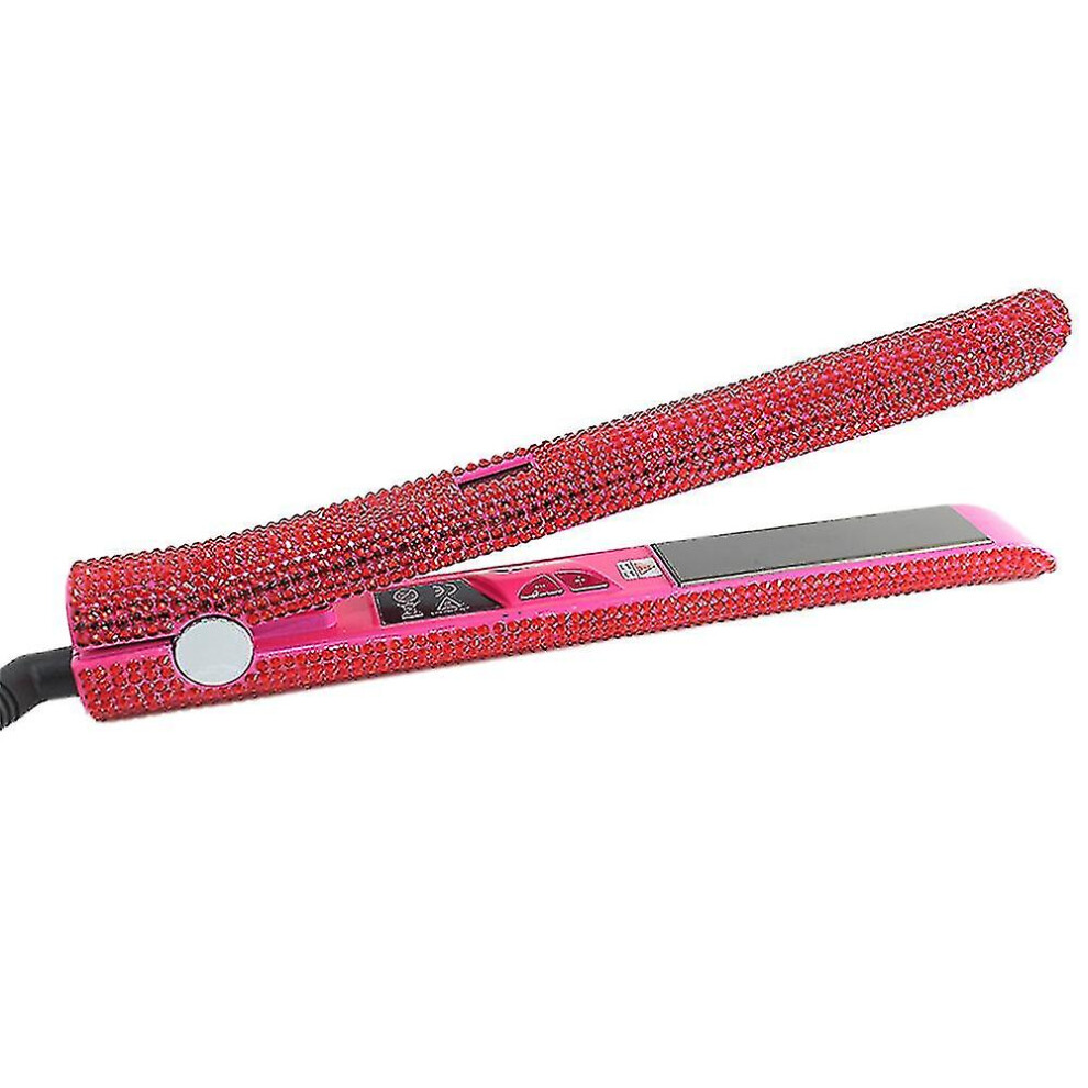 (Bright Red) Professional Straightener And Curler, Dorisilk Titanium Flat Iron Diamond Straightener, 2 In 1 Straight Curler