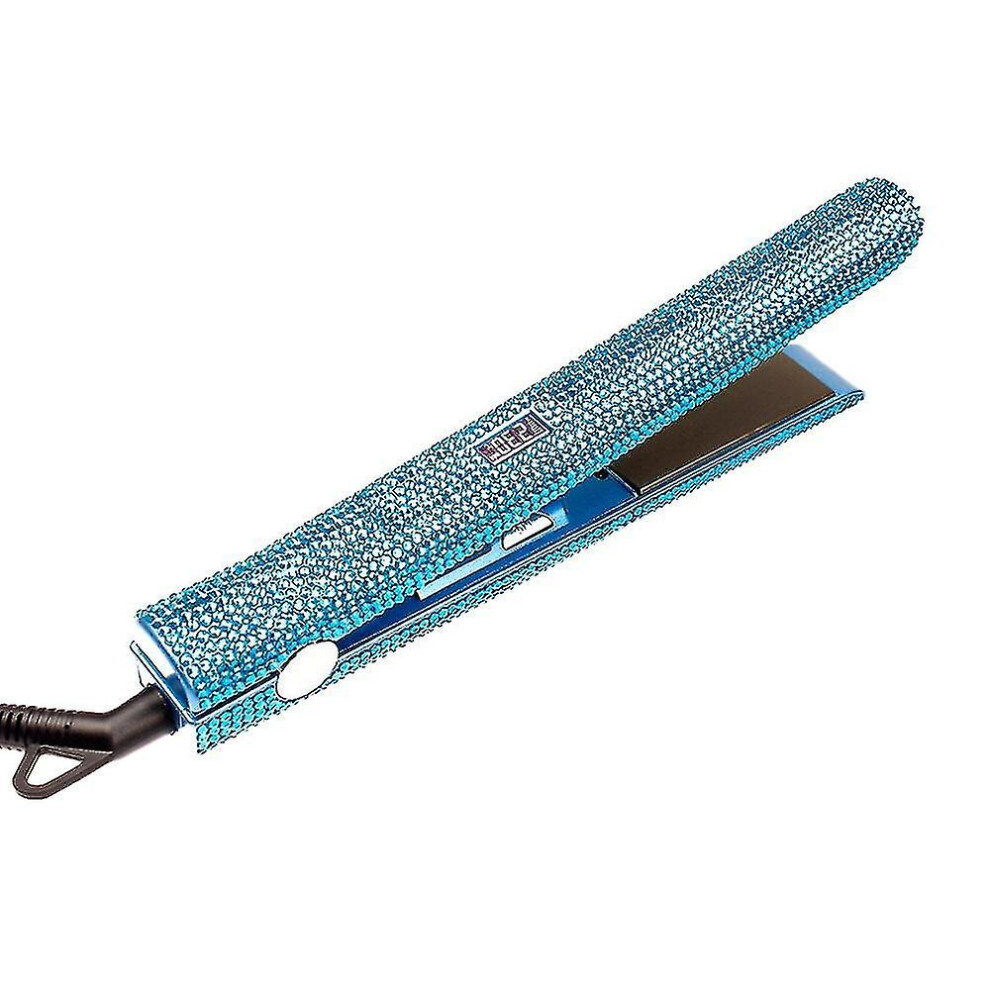 (Blue) Professional Straightener And Curler, Dorisilk Titanium Flat Iron Diamond Straightener, 2 In 1 Straight Curler