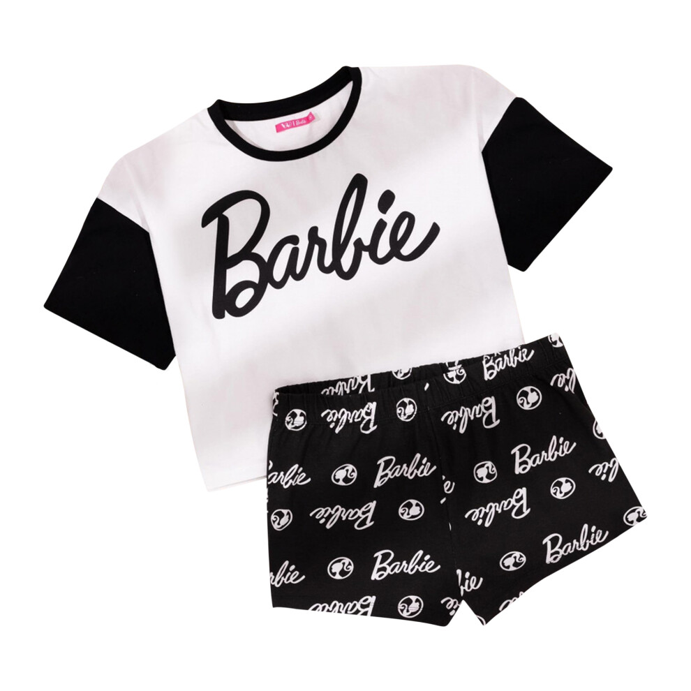 (L, Black/White) Barbie Womens/Ladies Short Pyjama Set