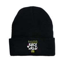 Juice Wrld Knitted Hat - Unisex Black Winter Cap, Stretchy Acrylic Knit, Warm Flat-Top Beanie