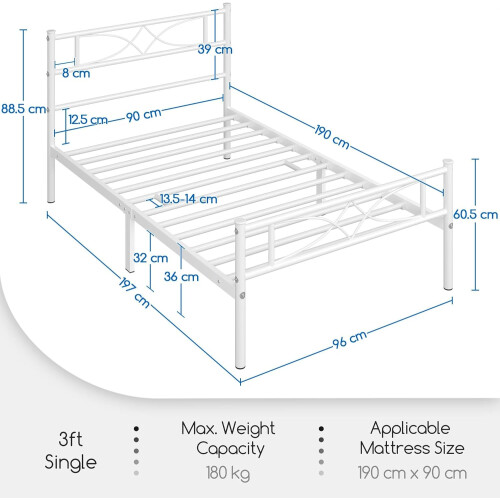 Yaheetech 3ft Single Bed Frames Metal Slatted Bed Platform with Curved Design Headboard and Footboard, Under-bed Storage 1