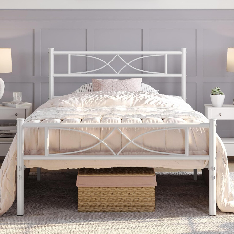 Yaheetech 3ft Single Bed Frames Metal Slatted Bed Platform with Curved Design Headboard and Footboard, Under-bed Storage