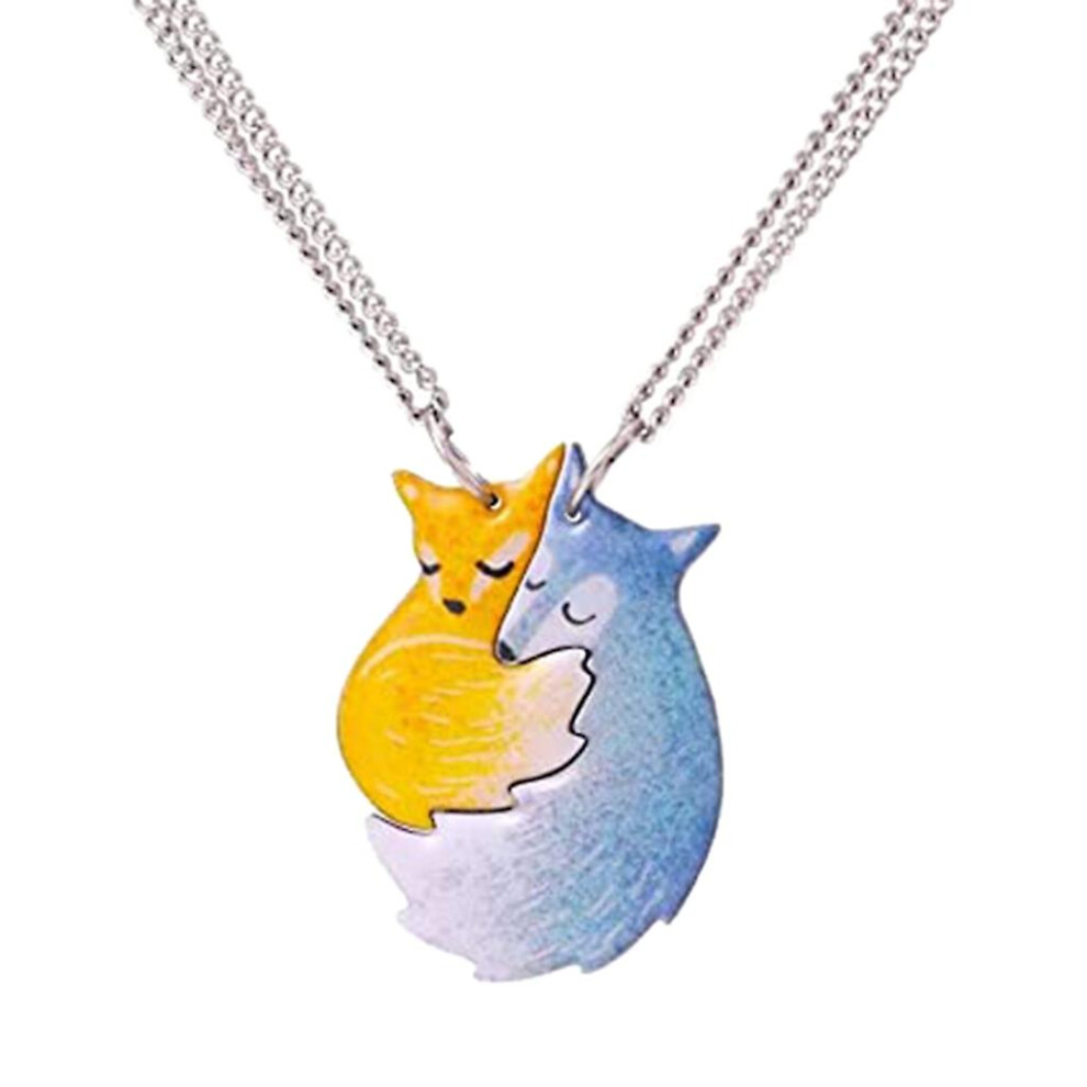 2pcs Dainty Fox-and-wolf Matching Necklaces Jewelry Gift For Party Birthday