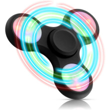 (black White) Solid Metal Led Light Up Fidget Spinner - Reusable Party Favor With Ample Light Show - Noise Free Hand Sensory Toy With Battery Backup - Stress Anxiet
