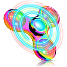 (iridescent) Solid Metal Led Light Up Fidget Spinner - Reusable Party Favor With Ample Light Show - Noise Free Hand Sensory Toy With Battery Backup - Stress Anxiet