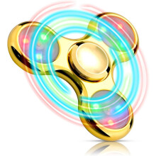 (gold) Solid Metal Led Light Up Fidget Spinner - Reusable Party Favor With Ample Light Show - Noise Free Hand Sensory Toy With Battery Backup - Stress Anxiet