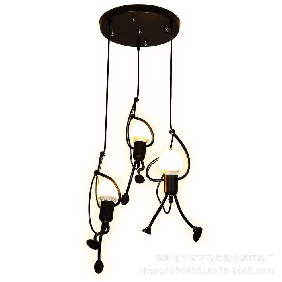 Living Room Chandelier E27 Iron People Children's Bedroom Chandelier, Creative Cartoon Living Room Chandelier, Hanging Fixture For Bedroom Livin Light
