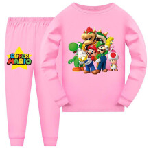 (Pink, 9-10 Years) Super Mario Pyjamas Long Sleeve T-shirt Pants Sleepwear Nightwear Pjs Set Kids Boys Girls Pajamas Loungewear Age 7-14 Years