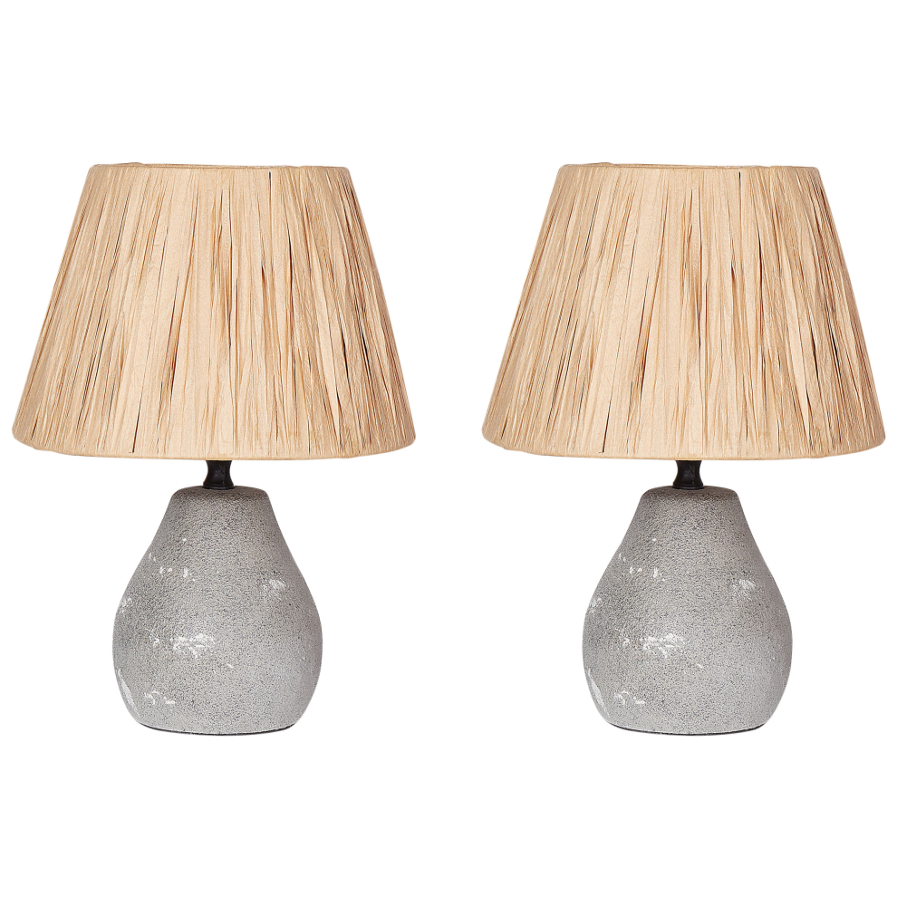 Set of 2 Table Lamps ARWADITO Ceramic Grey