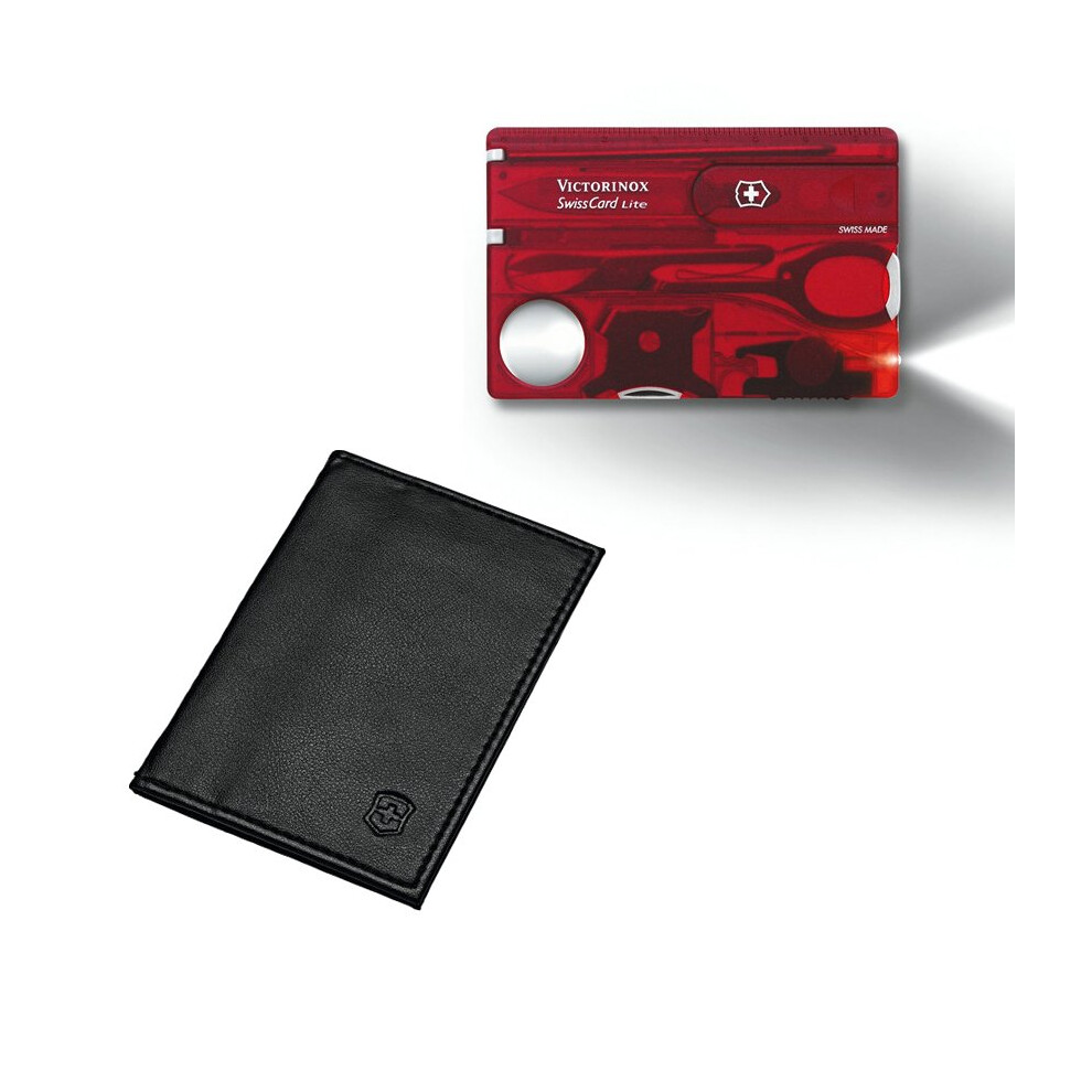 (red) Victorinox Swiss Card Lite + pouch - manicure Swisscard kit with letter opener