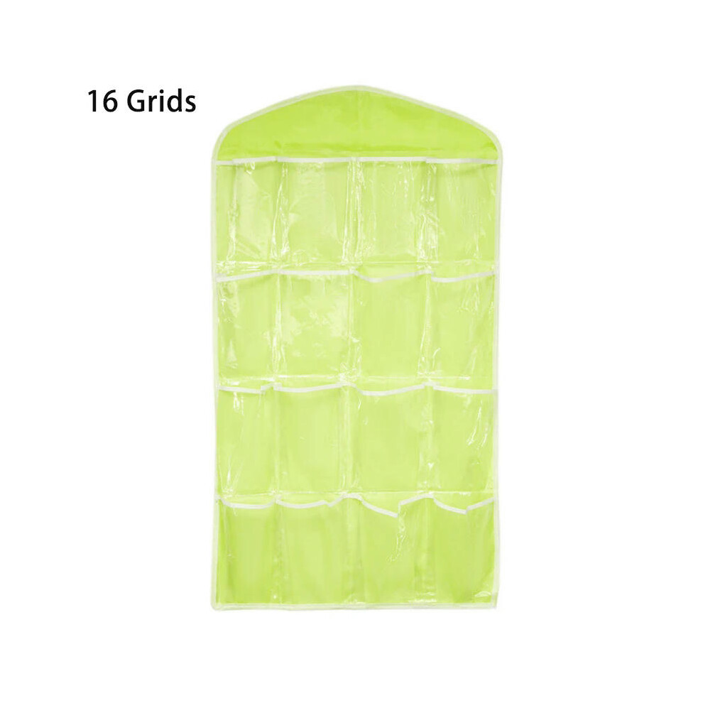 (16 grids Green) 28/24/16 Pockets Wardrobe Hanging Bag Socks Bra Underwear Hanger Shoe Organizer Rack Over the Door Fabric Closet Organizer