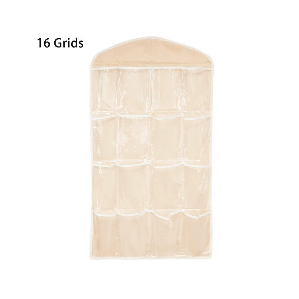 (16 grids Beige) 28/24/16 Pockets Wardrobe Hanging Bag Socks Bra Underwear Hanger Shoe Organizer Rack Over the Door Fabric Closet Organizer