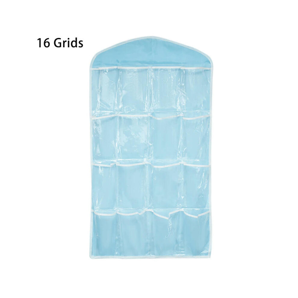 (16 grids Blue) 28/24/16 Pockets Wardrobe Hanging Bag Socks Bra Underwear Hanger Shoe Organizer Rack Over the Door Fabric Closet Organizer