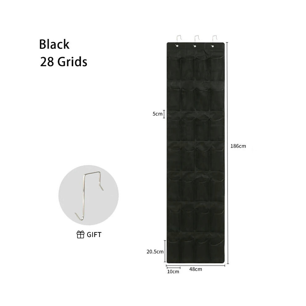 (28 grids black) 28/24/16 Pockets Wardrobe Hanging Bag Socks Bra Underwear Hanger Shoe Organizer Rack Over the Door Fabric Closet Organizer