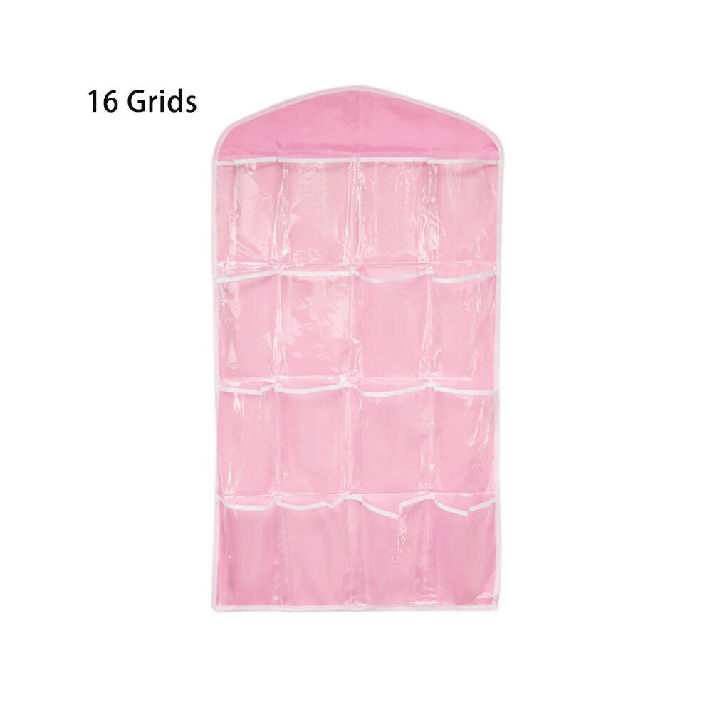 (16 grids Pink) 28/24/16 Pockets Wardrobe Hanging Bag Socks Bra Underwear Hanger Shoe Organizer Rack Over the Door Fabric Closet Organizer