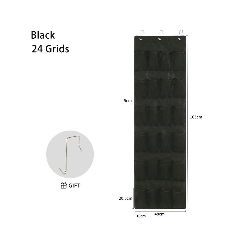 (24 grids black) 28/24/16 Pockets Wardrobe Hanging Bag Socks Bra Underwear Hanger Shoe Organizer Rack Over the Door Fabric Closet Organizer