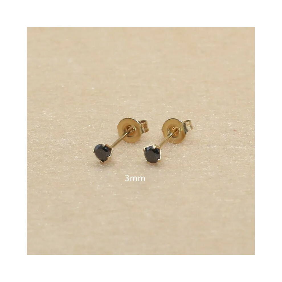 (black, gold 3mm) 3mm AAA Round Colorful Zircons White Stud Earrings With Stianless Steel Needle Brief Jewelry 20 Colors For Choose No Allergy