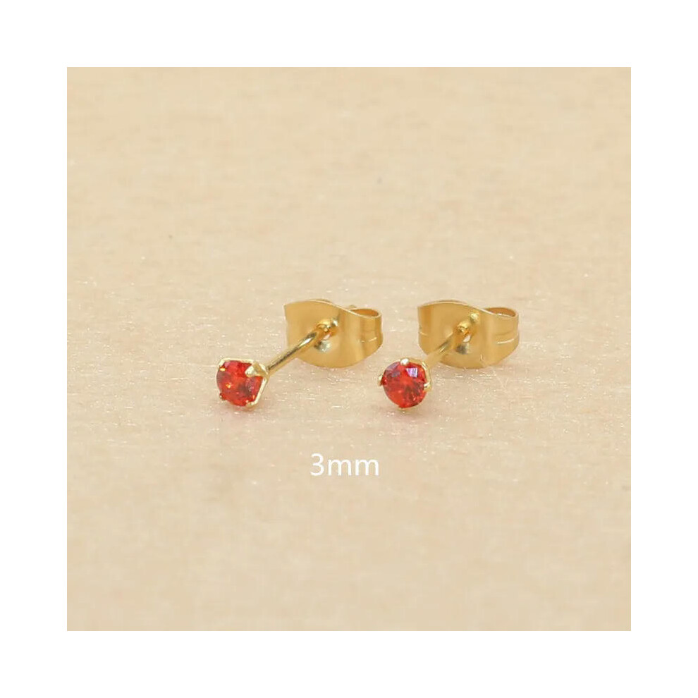 (orange, gold 3mm) 3mm AAA Round Colorful Zircons White Stud Earrings With Stianless Steel Needle Brief Jewelry 20 Colors For Choose No Allergy