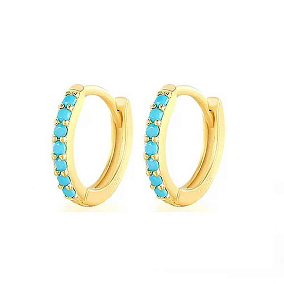 (Gold-Blue, 12mm) 2Pcs Rainbow Little Huggies Stainless Steel Hoop Earrings Girl Tiny Rings Cartilage Small Helix Piercing Tragus Circle Men Hoops