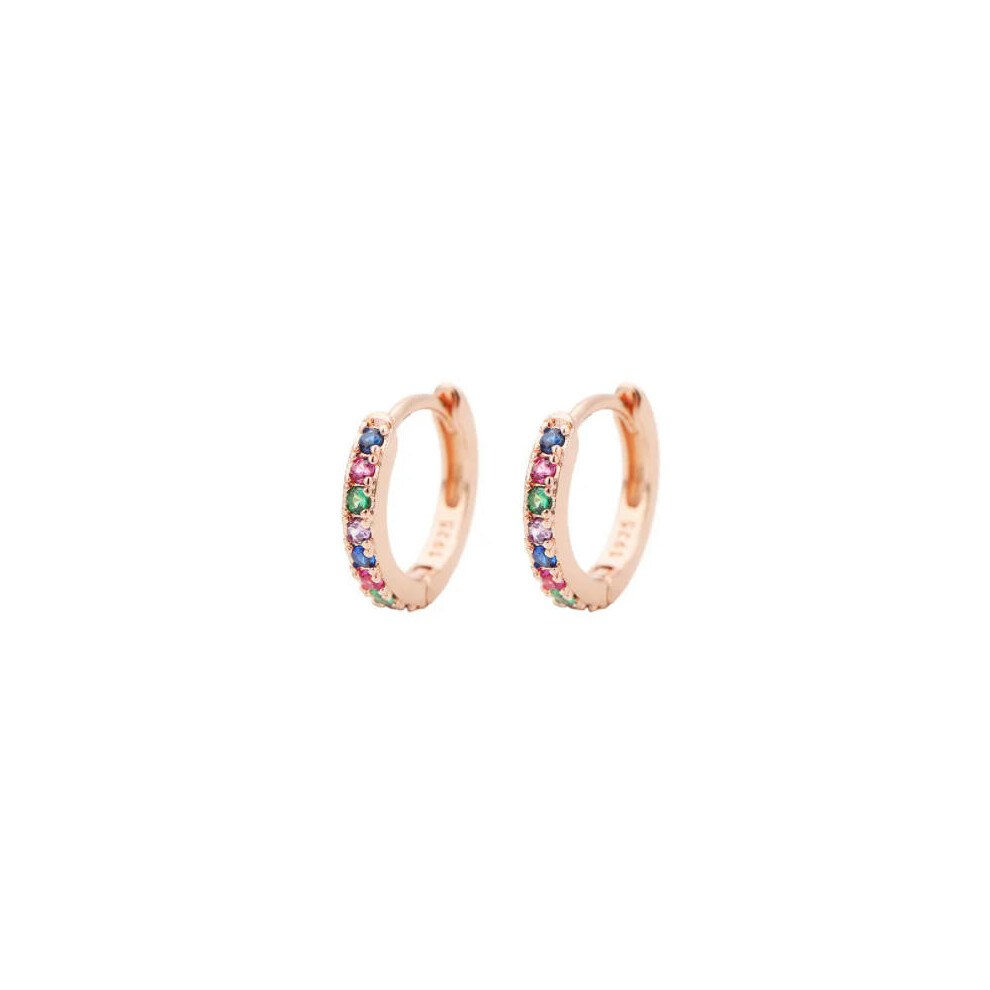 (Rose-Colorful, 9mm) 2Pcs Rainbow Little Huggies Stainless Steel Hoop Earrings Girl Tiny Rings Cartilage Small Helix Piercing Tragus Circle Men Hoops