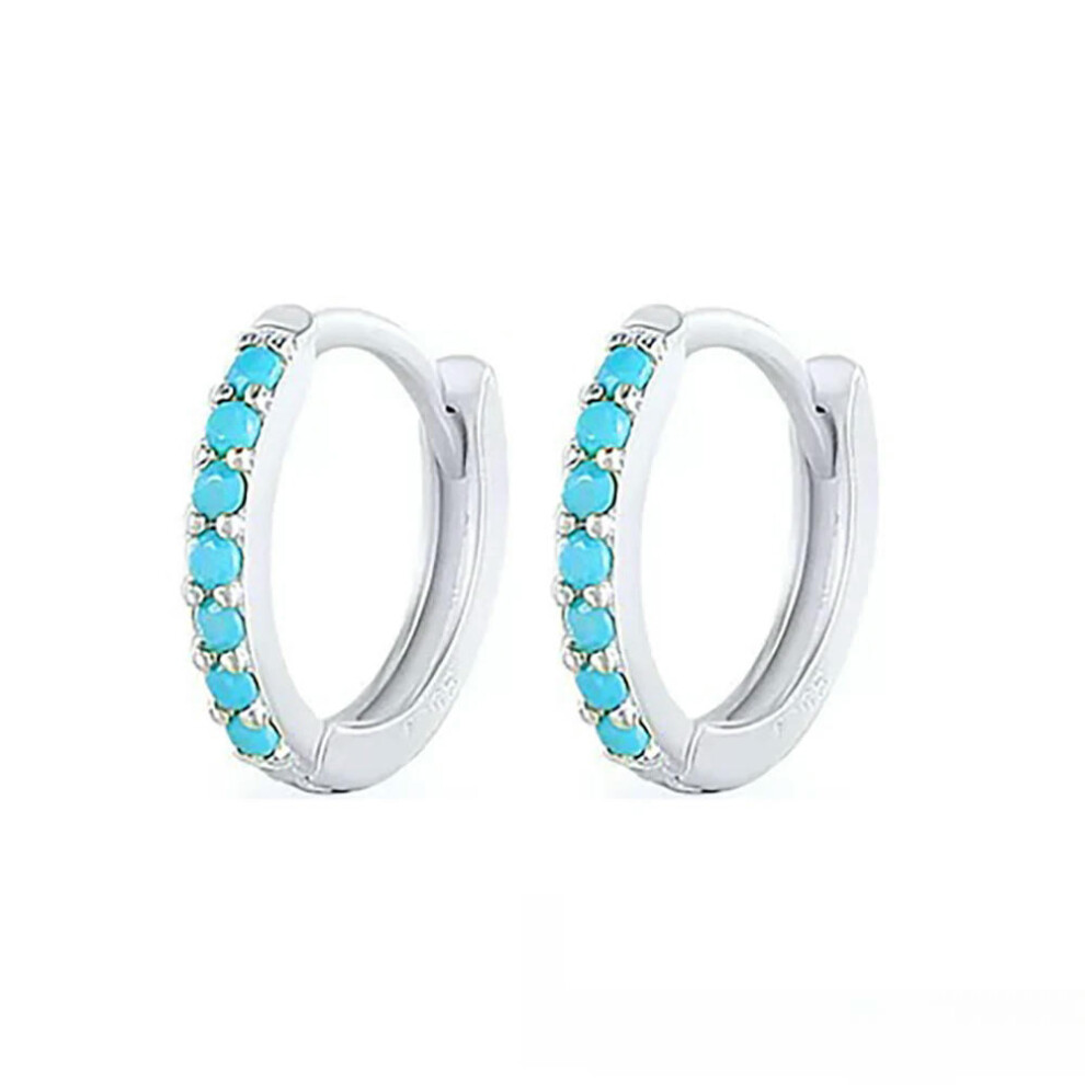 (Silver-Blue, 10mm) 2Pcs Rainbow Little Huggies Stainless Steel Hoop Earrings Girl Tiny Rings Cartilage Small Helix Piercing Tragus Circle Men Hoops